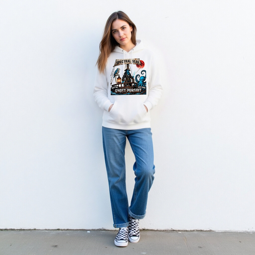 Spectral Seas Ghost Pursuit Unisex Hoodie - Premium Pullover with Pirate & Octopus Design - Image 3