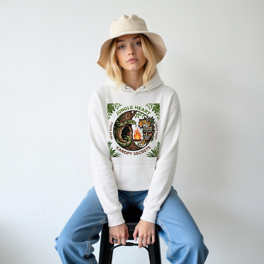 Jungle Heart Canopy Secrets Unisex Hoodie | Premium Pullover with Jungle Animal Art - Image 6