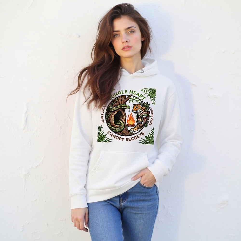 Jungle Heart Canopy Secrets Unisex Hoodie | Premium Pullover with Jungle Animal Art - Image 11