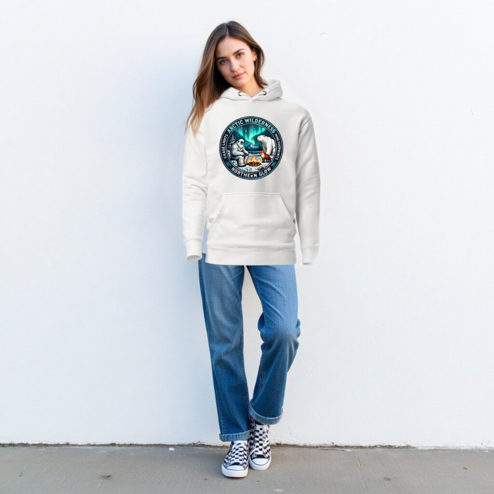 Arctic Wilderness Northern Glow Unisex Hoodie | Polar Bear, Yeti & Fox Campfire Design - Image 3