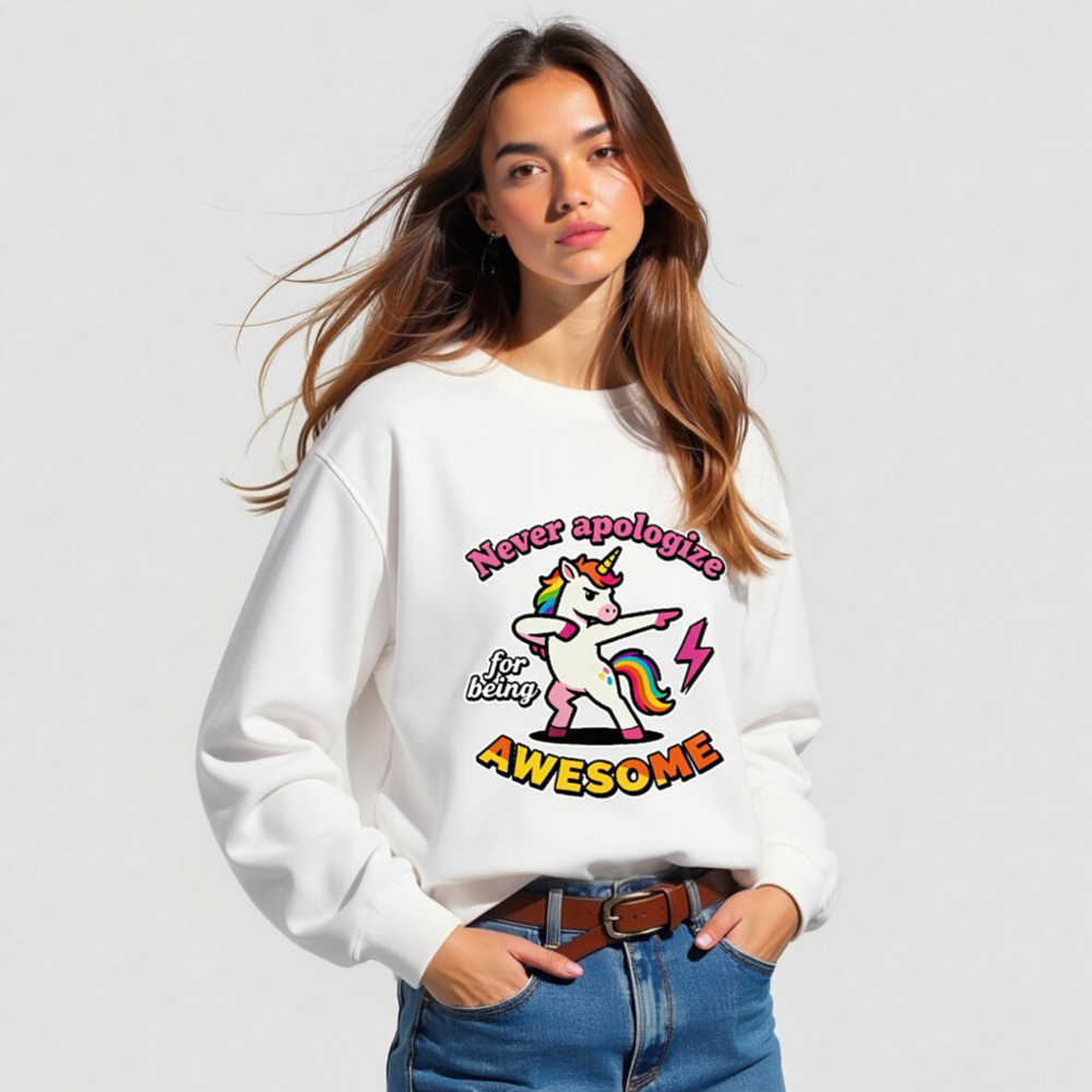 Unisex Organic Sweatshirt - Dabbing Unicorn: Never Apologize for Being Awesome - Image 4