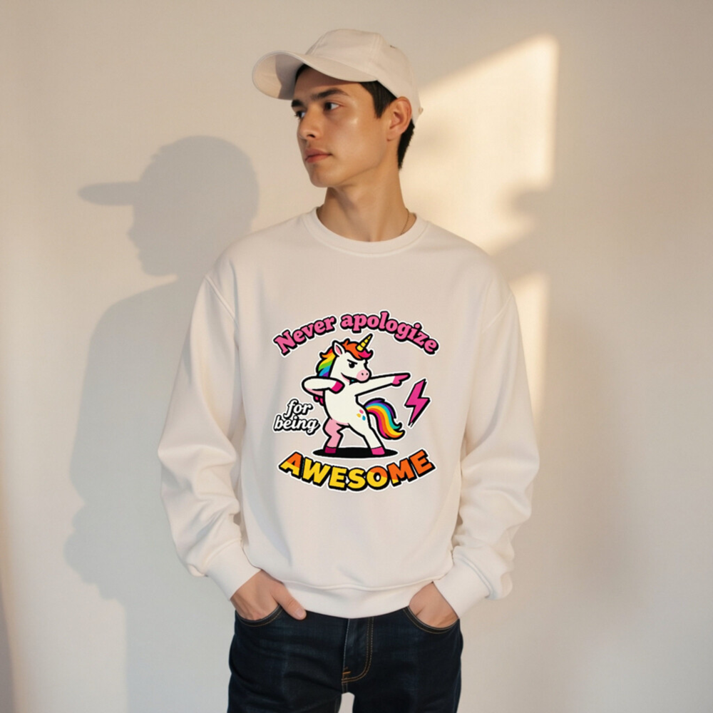 Unisex Organic Sweatshirt - Dabbing Unicorn: Never Apologize for Being Awesome - Image 9