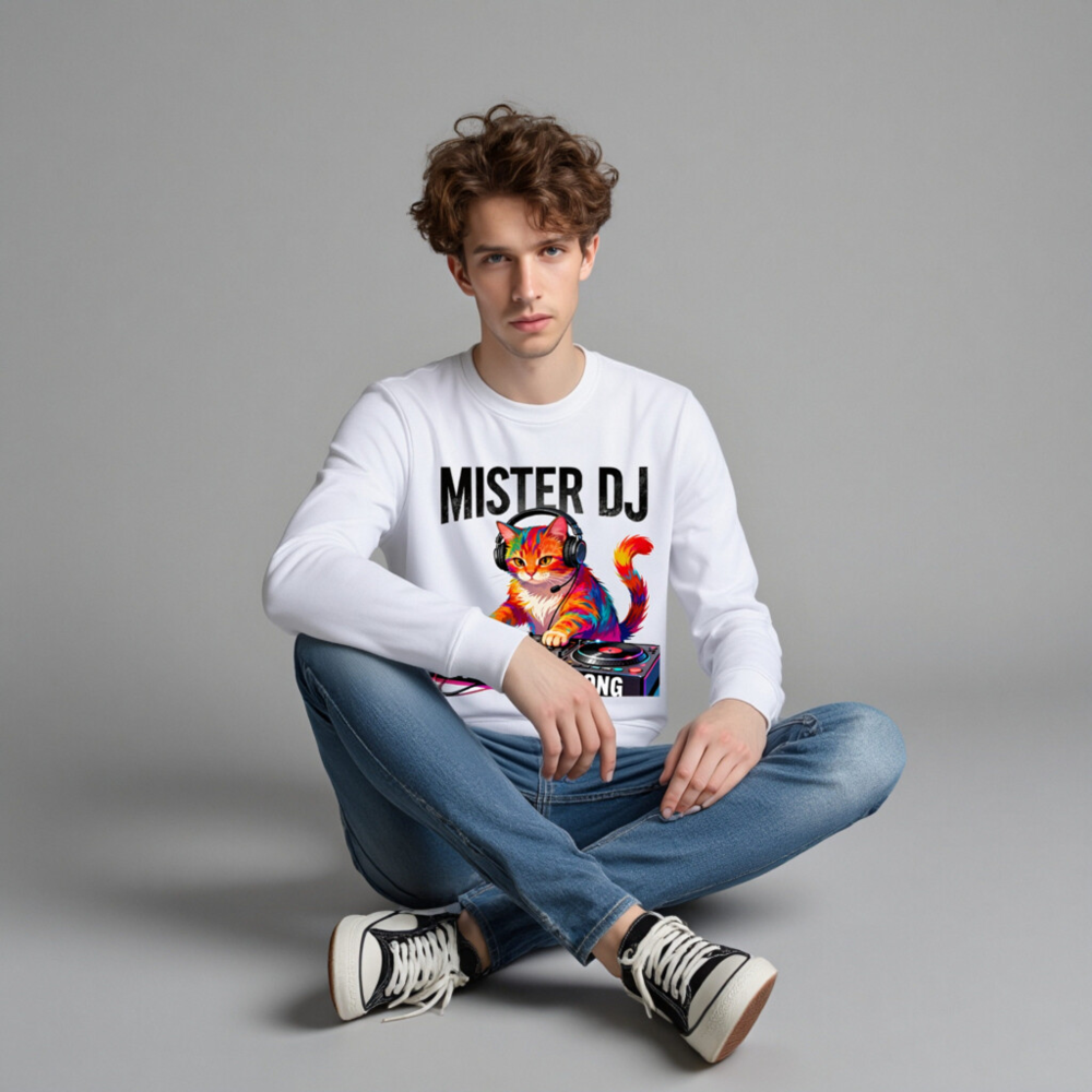 Mister DJ Cat Organic Sweatshirt | Play That Song Unisex - Image 3