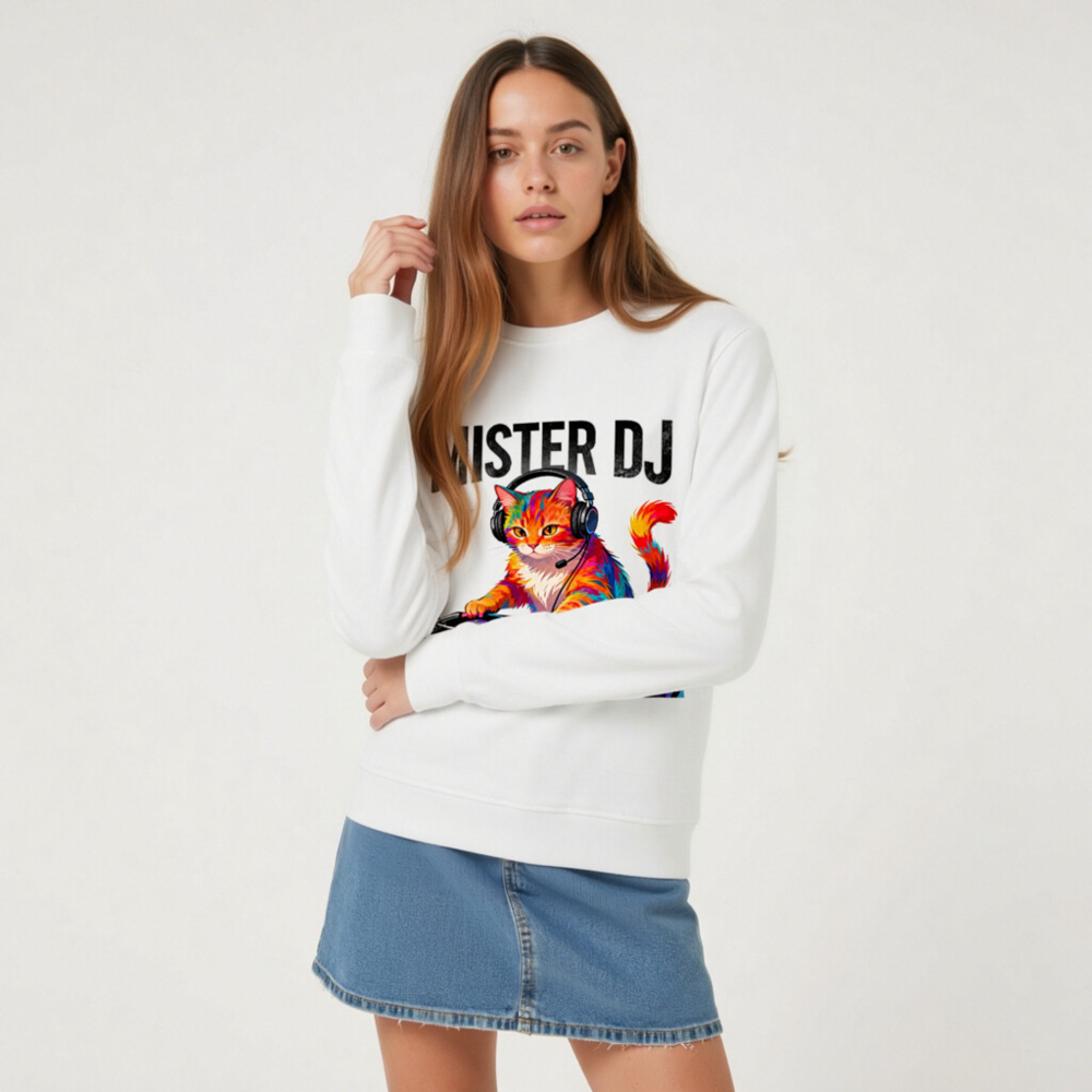 Mister DJ Cat Organic Sweatshirt | Play That Song Unisex - Image 5