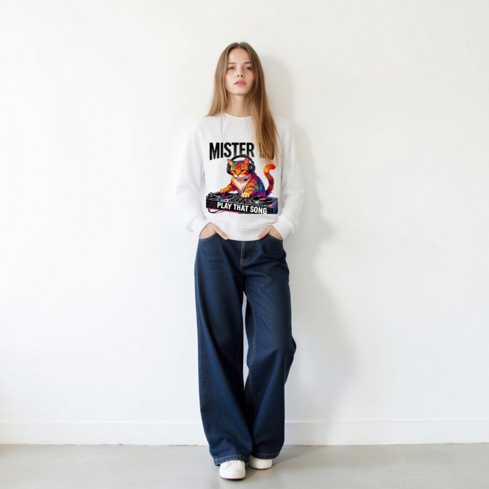 Mister DJ Cat Organic Sweatshirt | Play That Song Unisex - Image 9