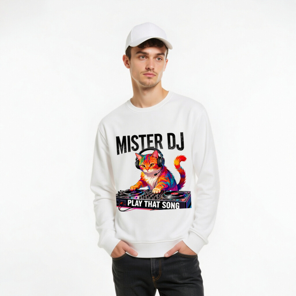 Mister DJ Cat Organic Sweatshirt | Play That Song Unisex - Image 11