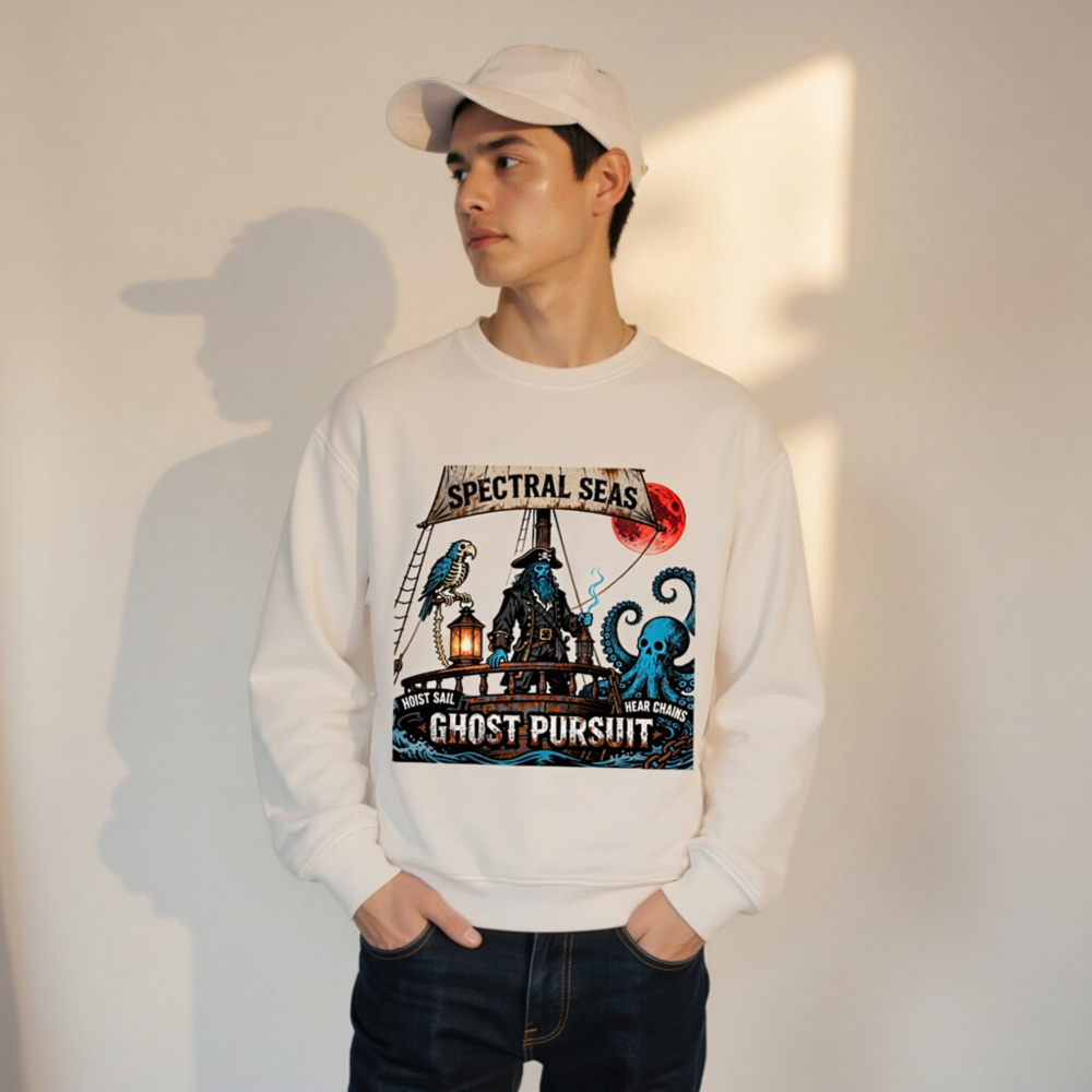 Spectral Seas Ghost Pursuit Unisex Organic Sweatshirt | Hoist Sail, Hear Chains - Image 10