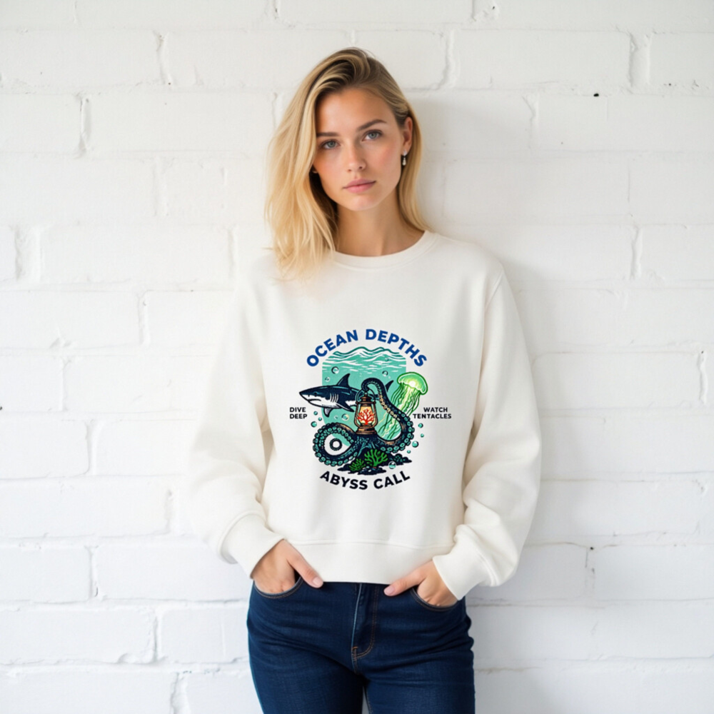 Ocean Depths Unisex Organic Sweatshirt | Abyss Call Dive Deep Watch Tentacles - Image 2
