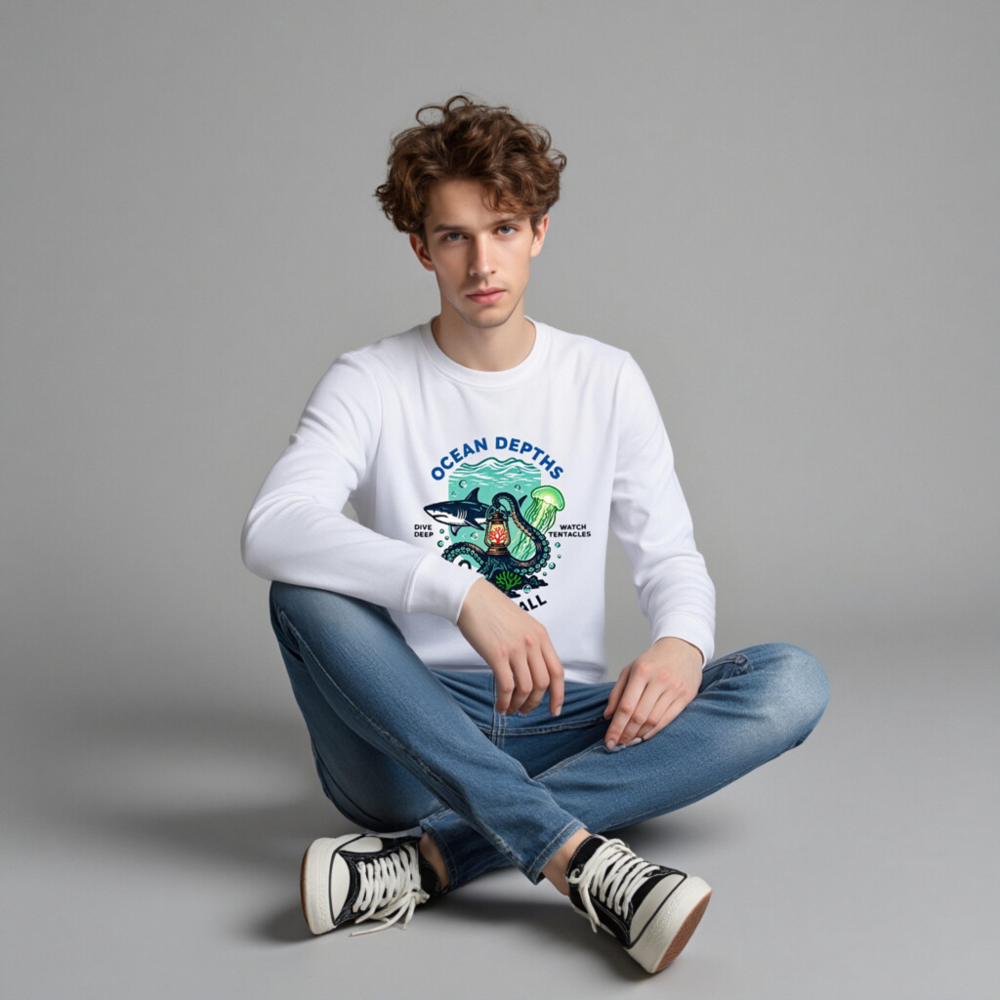 Ocean Depths Unisex Organic Sweatshirt | Abyss Call Dive Deep Watch Tentacles - Image 3