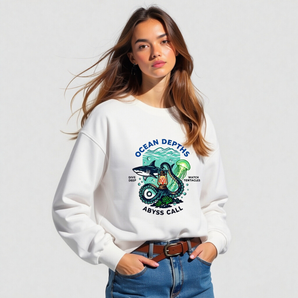 Ocean Depths Unisex Organic Sweatshirt | Abyss Call Dive Deep Watch Tentacles - Image 4