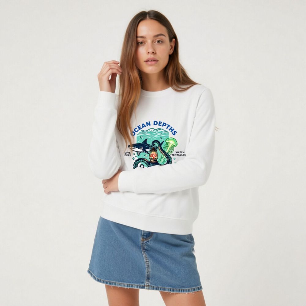 Ocean Depths Unisex Organic Sweatshirt | Abyss Call Dive Deep Watch Tentacles - Image 5