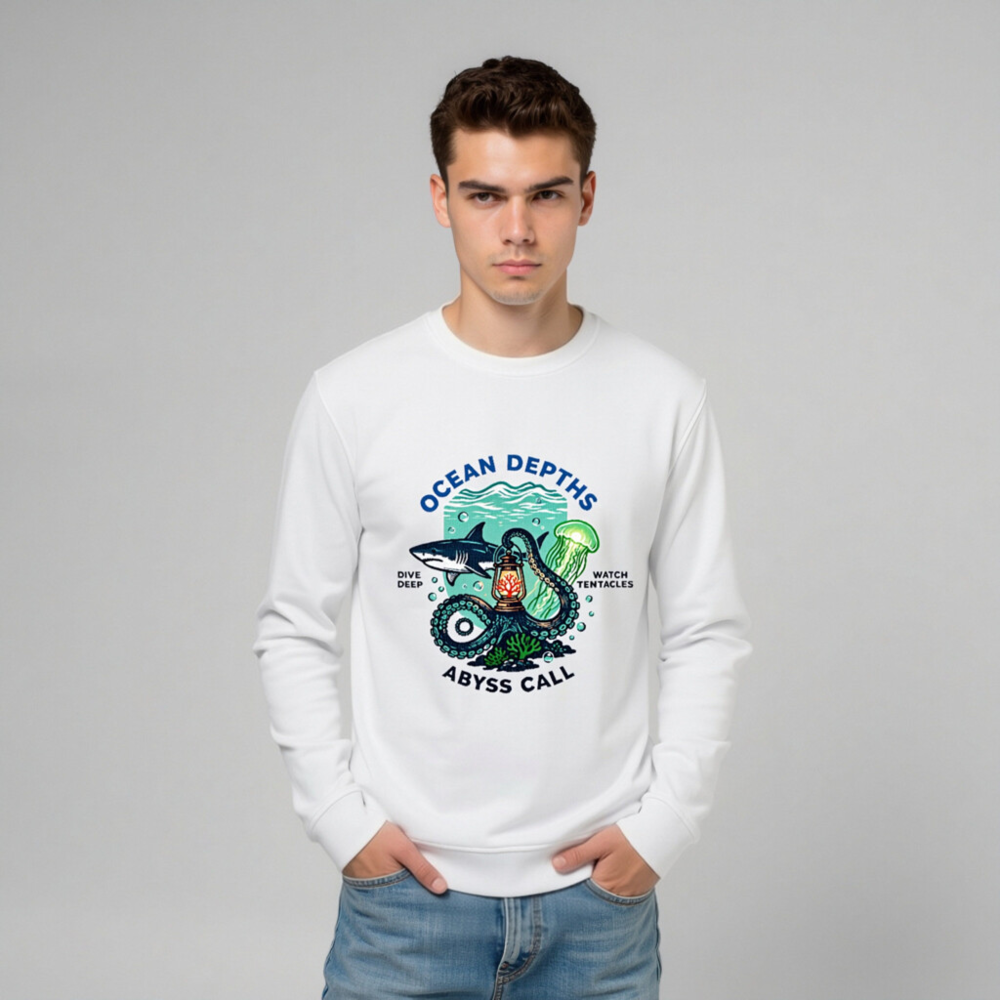 Ocean Depths Unisex Organic Sweatshirt | Abyss Call Dive Deep Watch Tentacles - Image 7