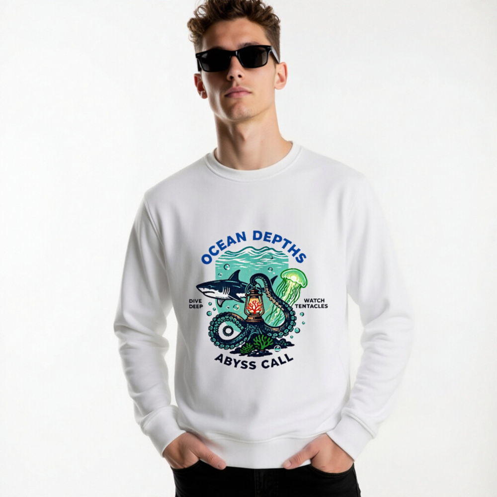Ocean Depths Unisex Organic Sweatshirt | Abyss Call Dive Deep Watch Tentacles - Image 8