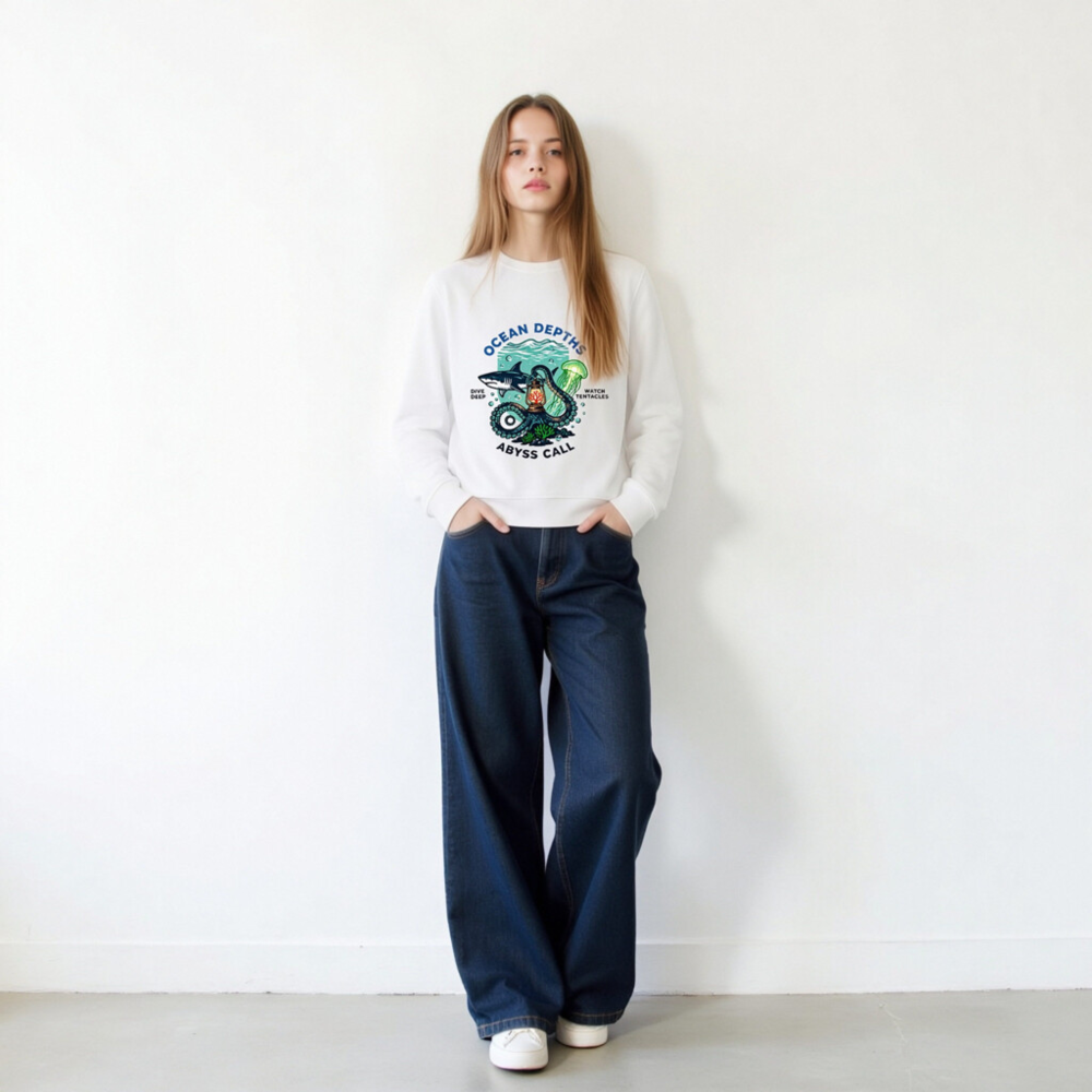 Ocean Depths Unisex Organic Sweatshirt | Abyss Call Dive Deep Watch Tentacles - Image 9