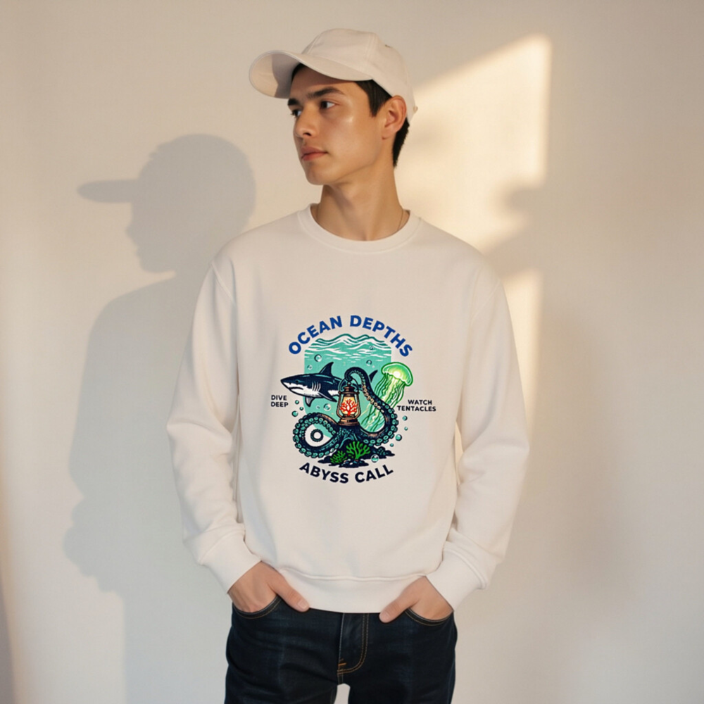 Ocean Depths Unisex Organic Sweatshirt | Abyss Call Dive Deep Watch Tentacles - Image 10