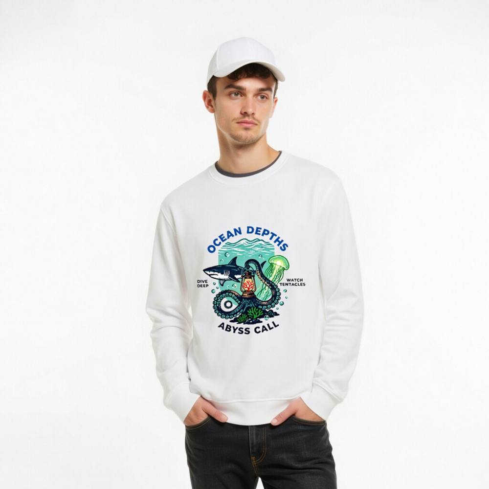 Ocean Depths Unisex Organic Sweatshirt | Abyss Call Dive Deep Watch Tentacles - Image 11