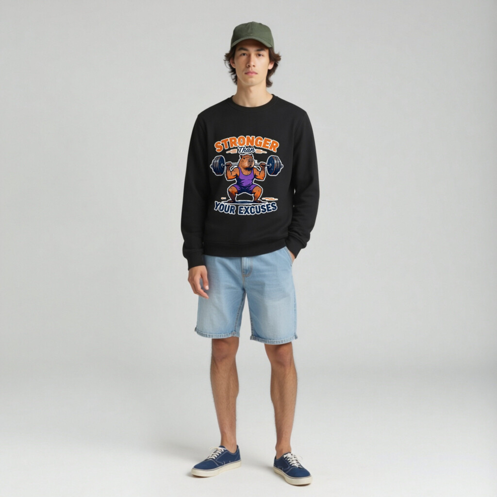Stronger Than Your Excuses Capybara Sweatshirt | Unisex Organic Cotton - Image 3