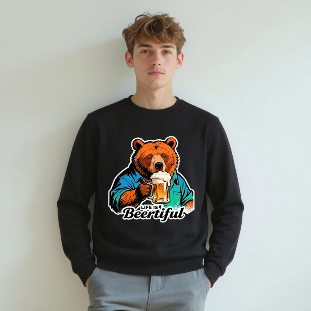 Unisex Organic Sweatshirt | Life Is Beertiful Bear Beer Mug Design - Image 5
