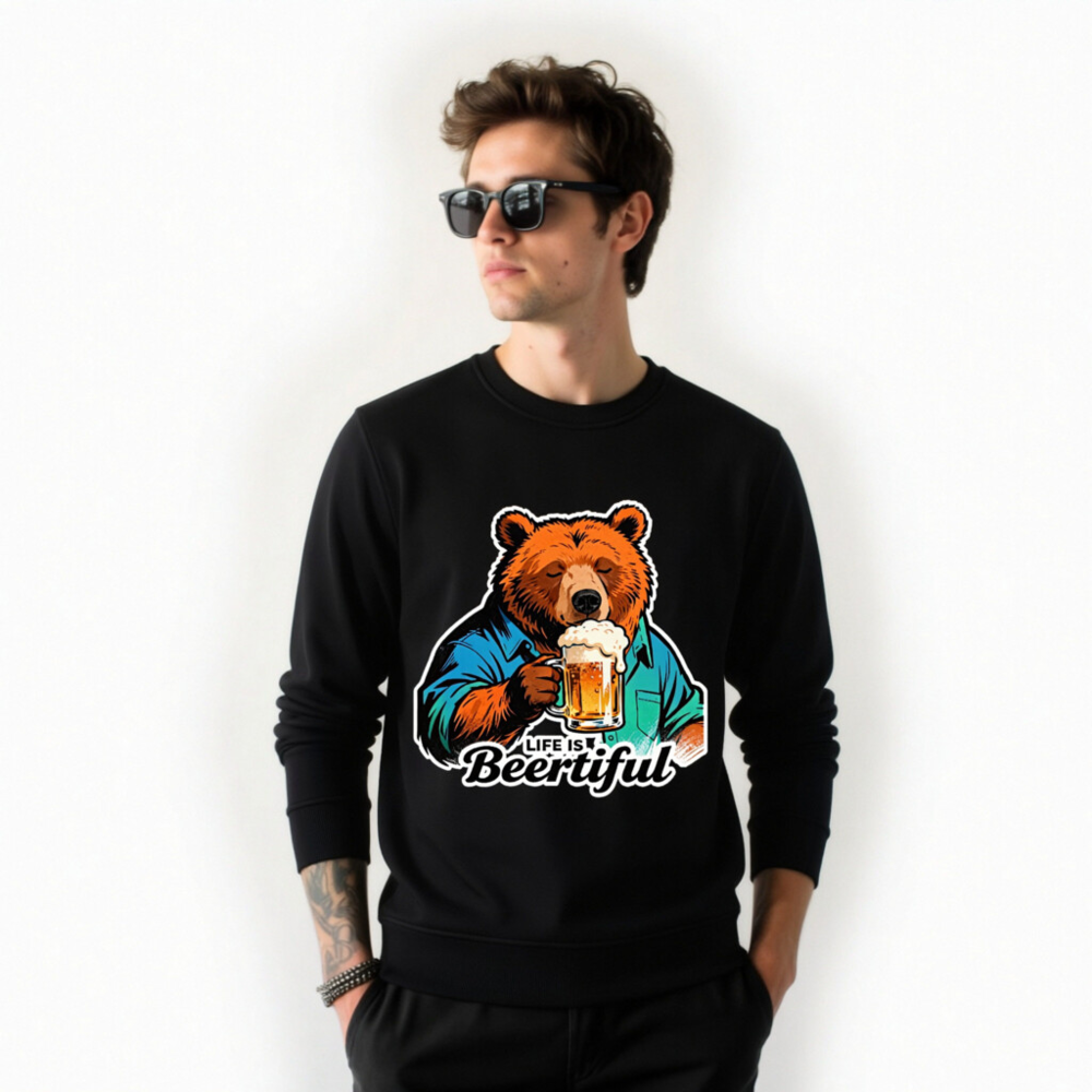 Unisex Organic Sweatshirt | Life Is Beertiful Bear Beer Mug Design - Image 8