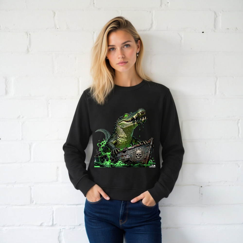Unisex Organic Sweatshirt - Crocodile Ferryman of the Styx, Green Glow Design - Image 2