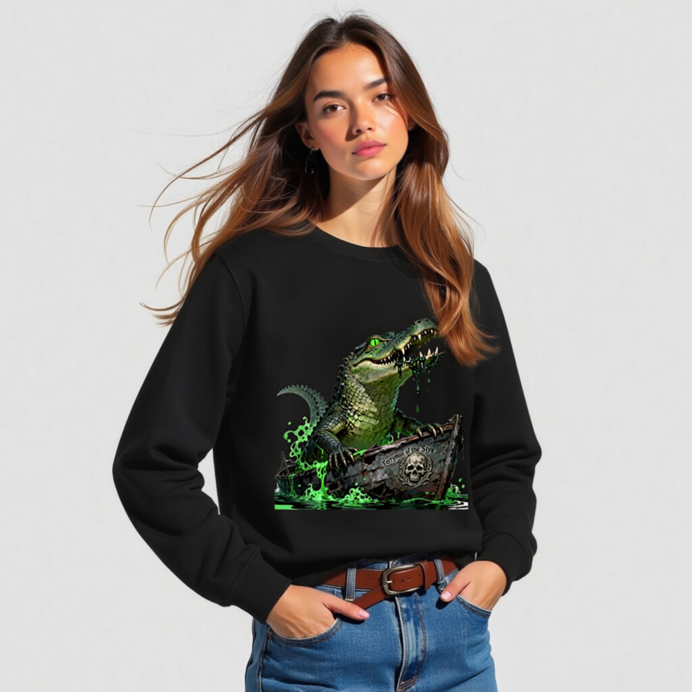 Unisex Organic Sweatshirt - Crocodile Ferryman of the Styx, Green Glow Design - Image 4