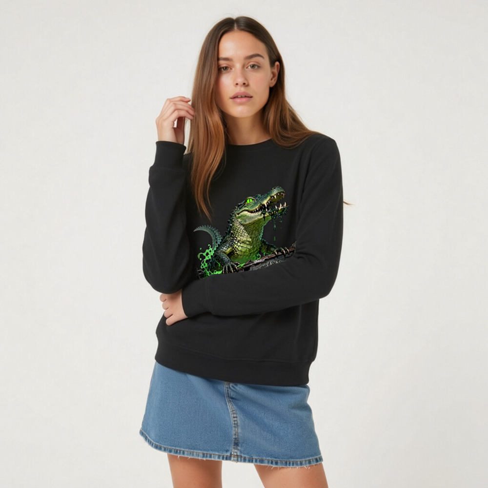 Unisex Organic Sweatshirt - Crocodile Ferryman of the Styx, Green Glow Design - Image 6
