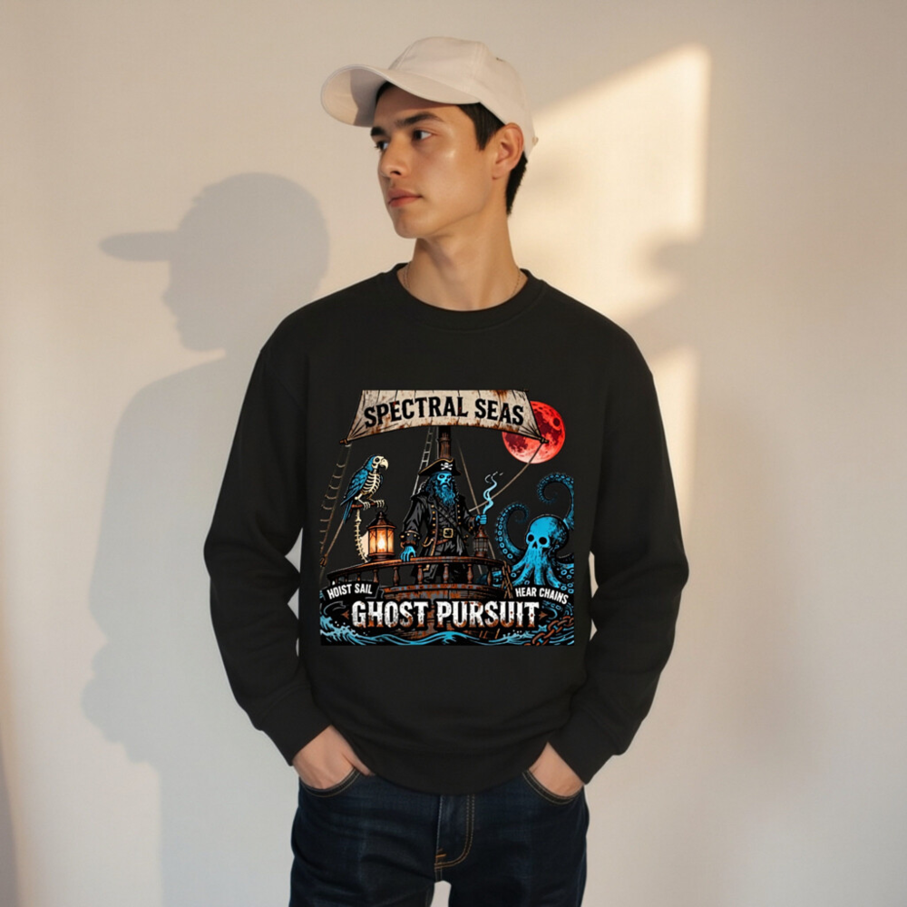 Spectral Seas Ghost Pursuit Unisex Organic Sweatshirt | Hoist Sail, Hear Chains - Image 10
