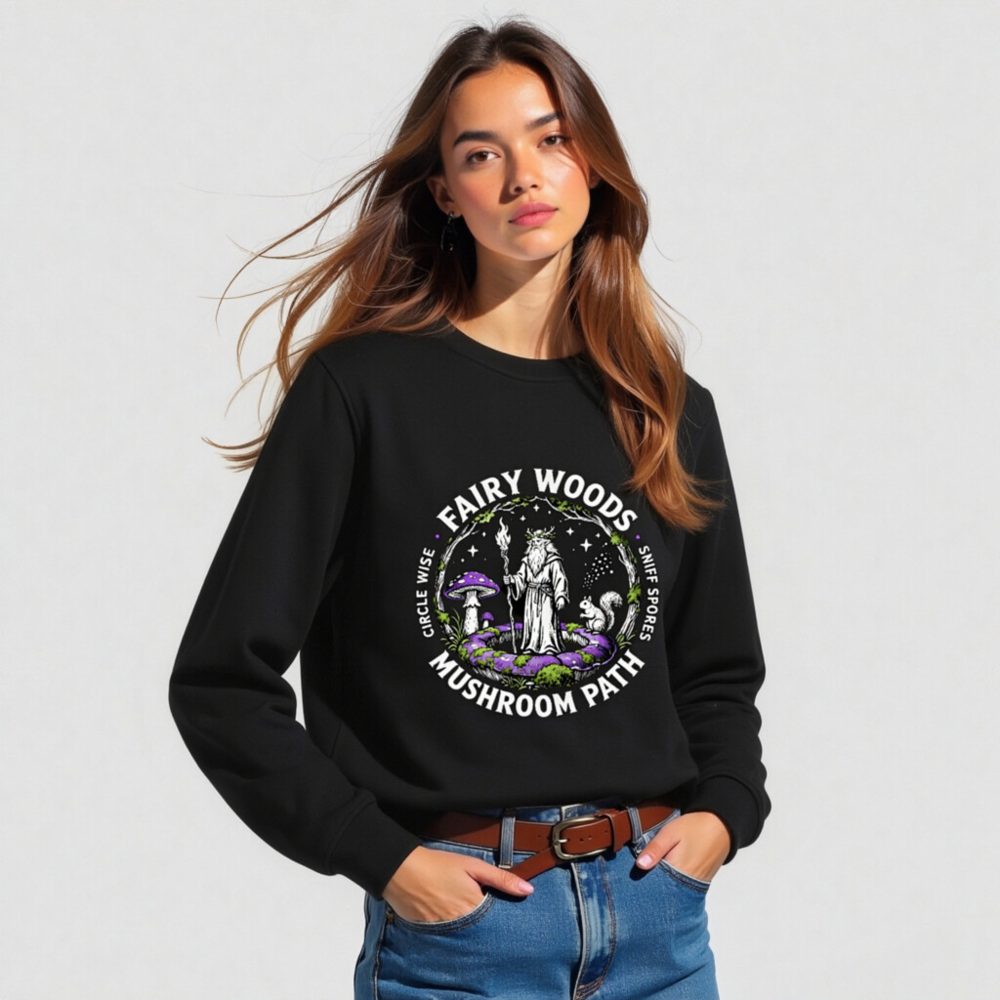 Unisex Organic Sweatshirt | Fairy Woods Mushroom Path Design - Image 4
