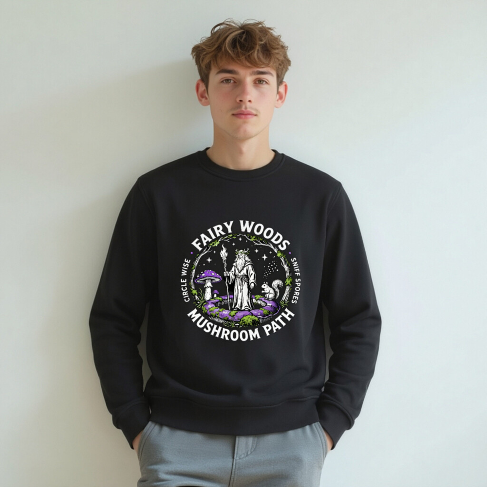 Unisex Organic Sweatshirt | Fairy Woods Mushroom Path Design - Image 5