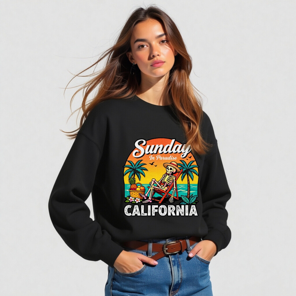 Sunday in Paradise California Skeleton Beach Chair Sweatshirt - Unisex Crew Neck - Image 3