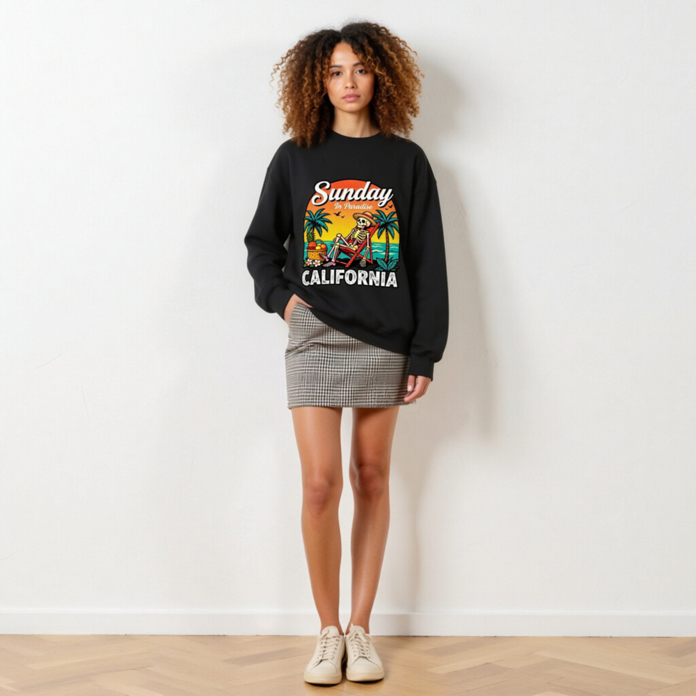 Sunday in Paradise California Skeleton Beach Chair Sweatshirt - Unisex Crew Neck - Image 4