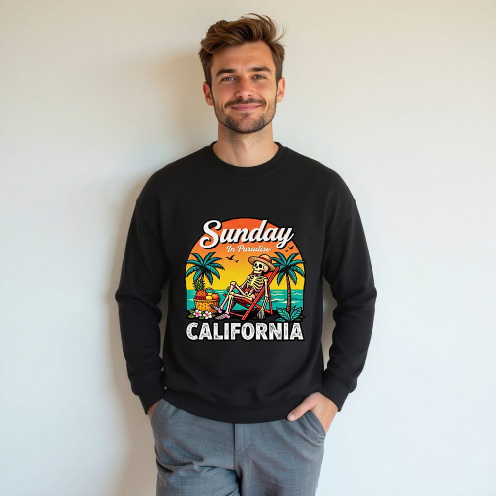 Sunday in Paradise California Skeleton Beach Chair Sweatshirt - Unisex Crew Neck - Image 5
