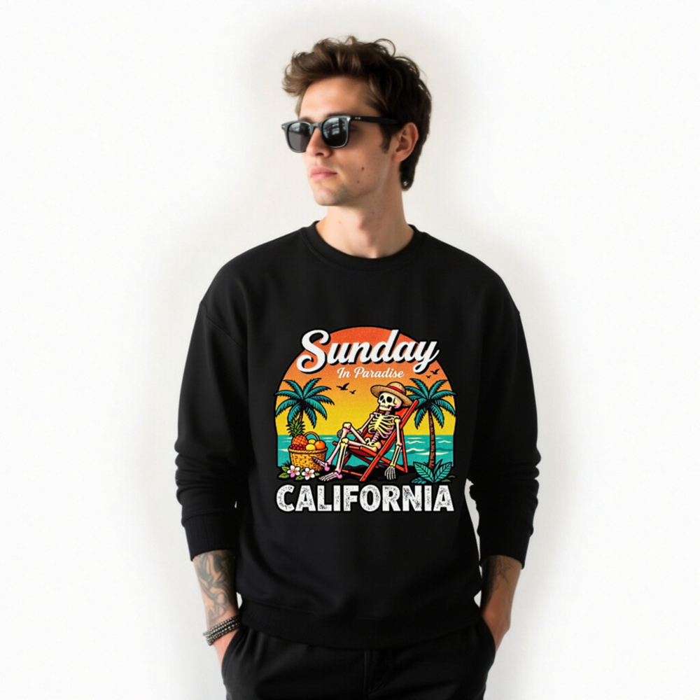 Sunday in Paradise California Skeleton Beach Chair Sweatshirt - Unisex Crew Neck - Image 7