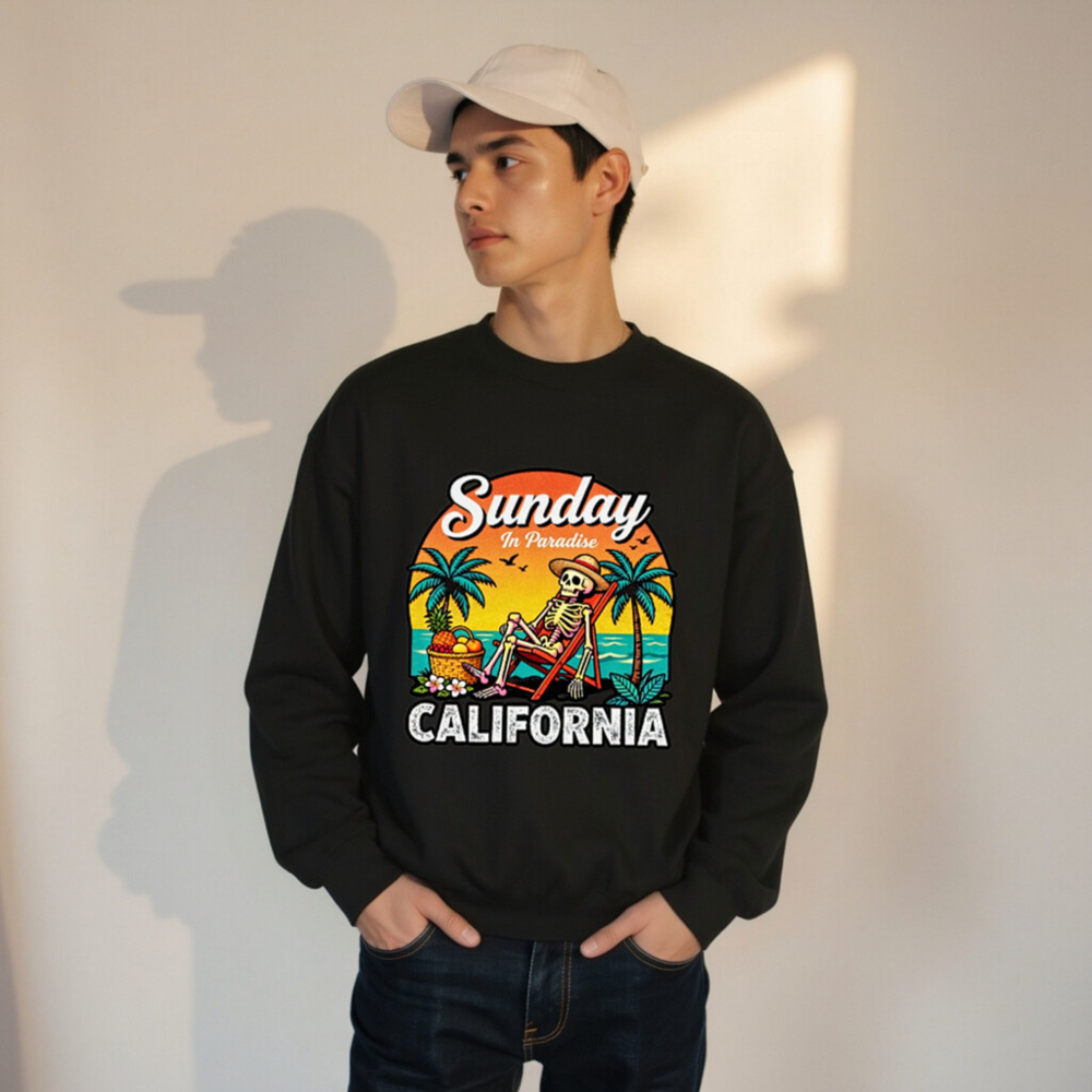 Sunday in Paradise California Skeleton Beach Chair Sweatshirt - Unisex Crew Neck - Image 8