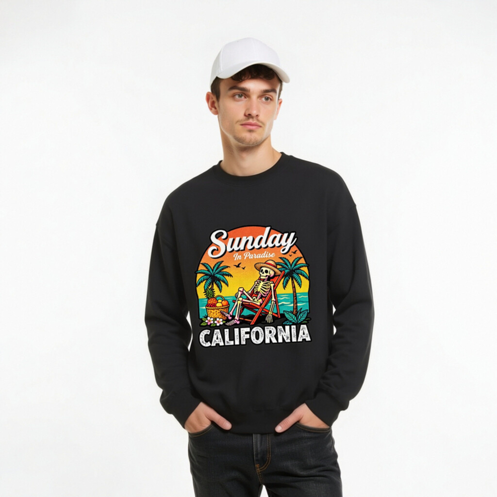 Sunday in Paradise California Skeleton Beach Chair Sweatshirt - Unisex Crew Neck - Image 9