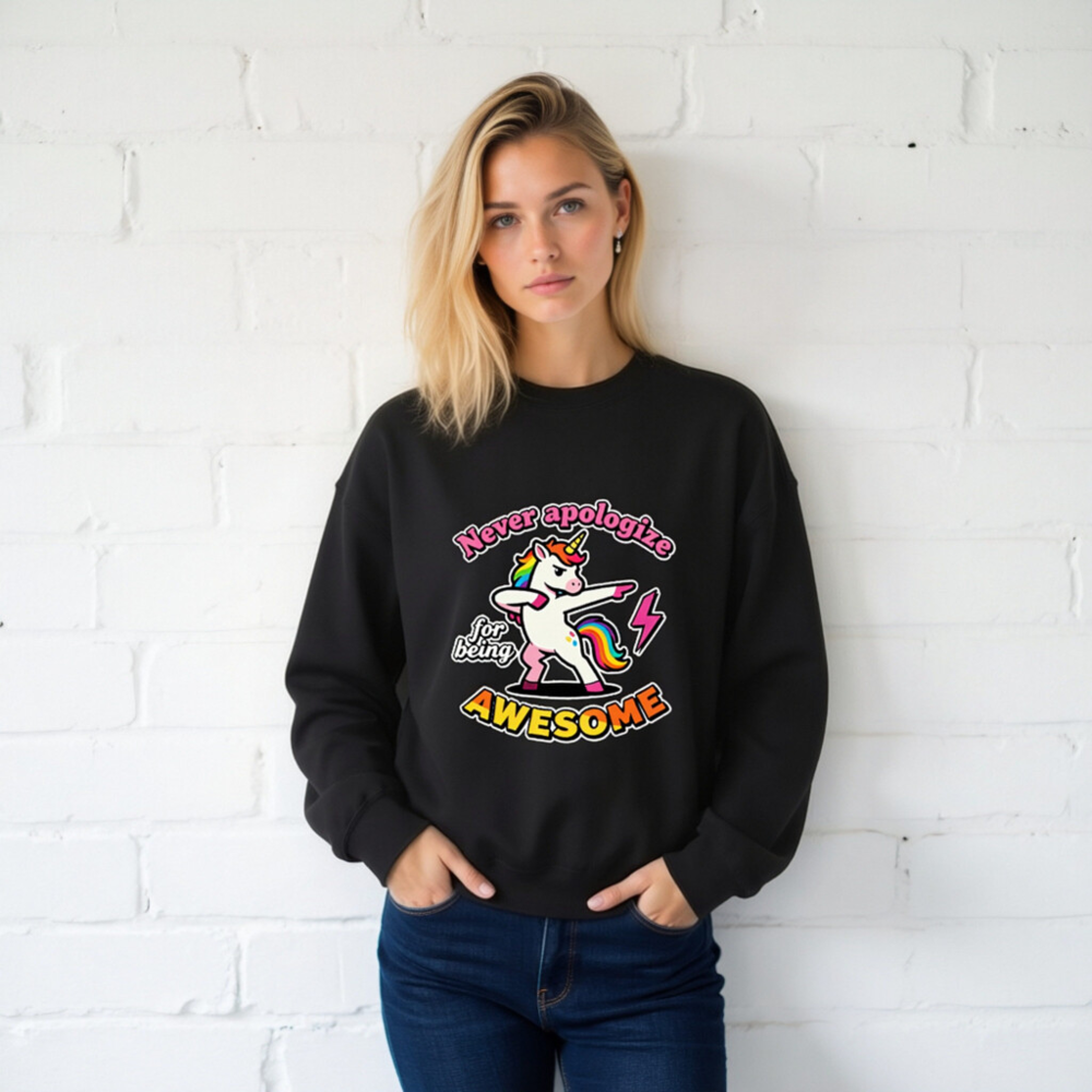 Unisex Dabbing Unicorn Sweatshirt - Never Apologize for Being Awesome - Image 2