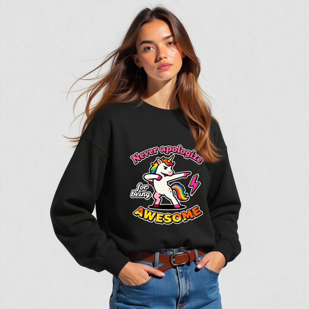 Unisex Dabbing Unicorn Sweatshirt - Never Apologize for Being Awesome - Image 3