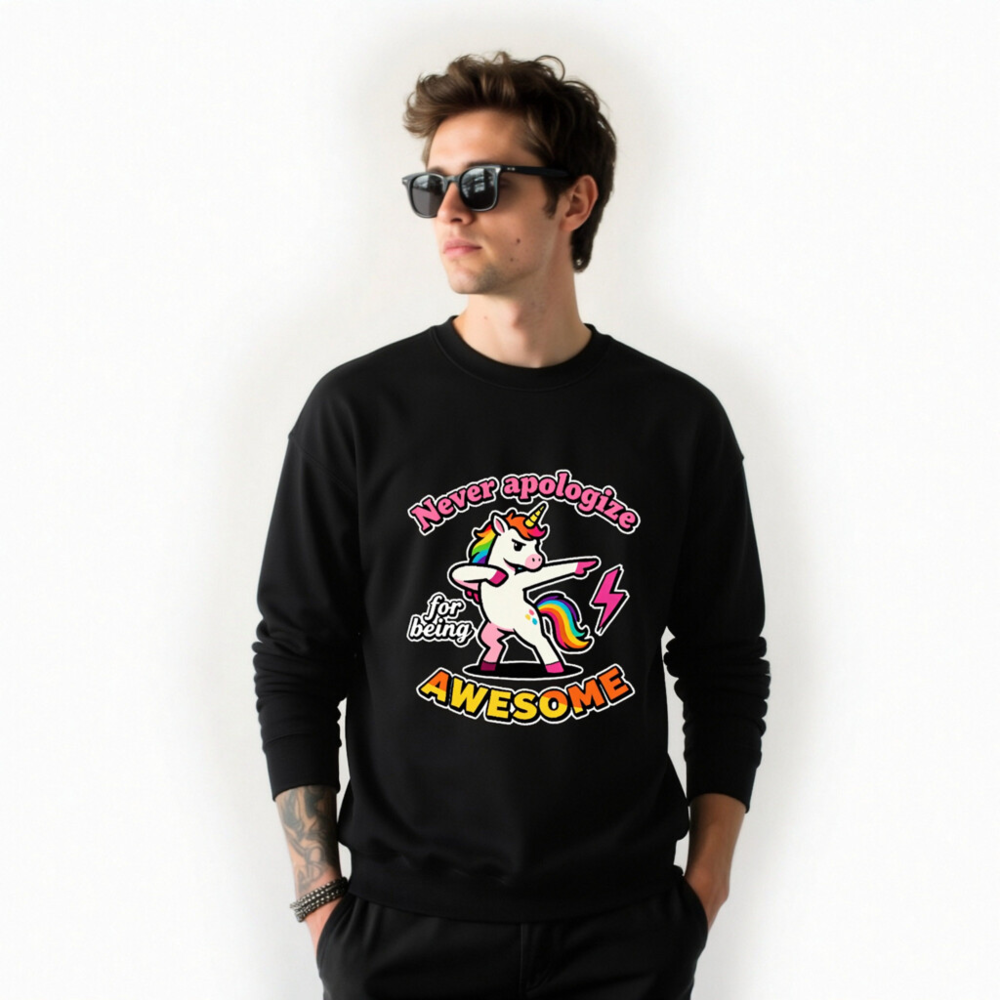 Unisex Dabbing Unicorn Sweatshirt - Never Apologize for Being Awesome - Image 7