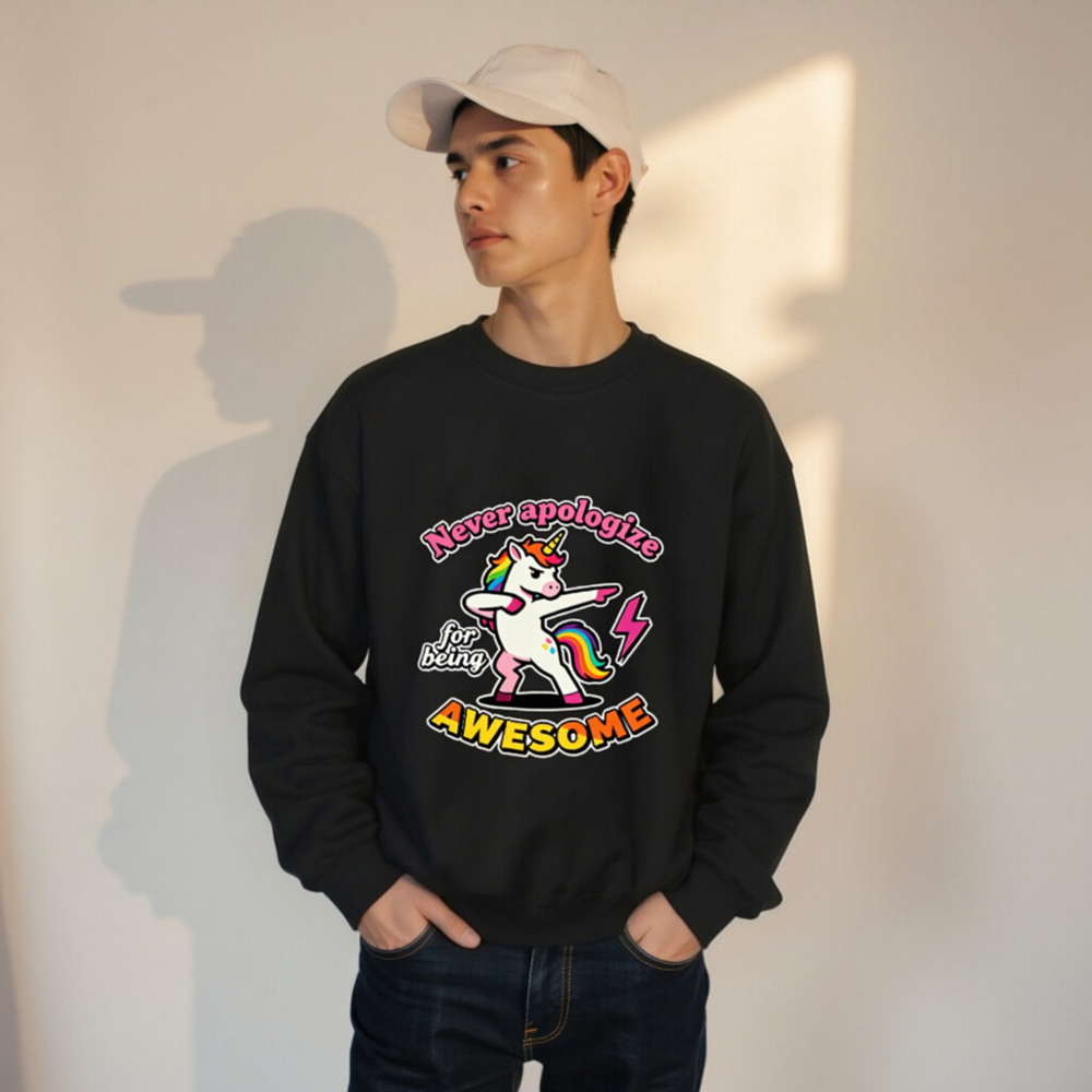 Unisex Dabbing Unicorn Sweatshirt - Never Apologize for Being Awesome - Image 8