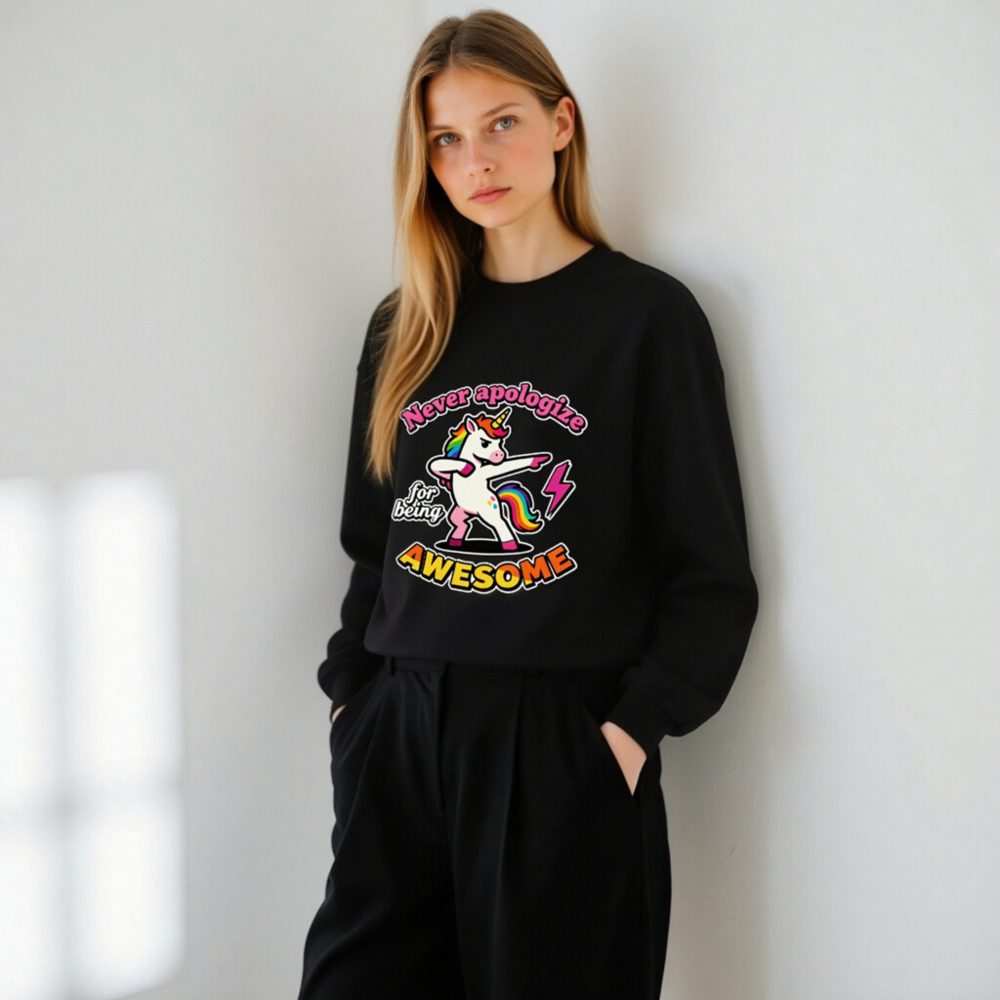Unisex Dabbing Unicorn Sweatshirt - Never Apologize for Being Awesome - Image 11