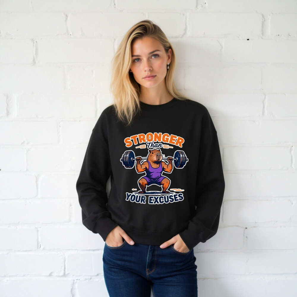 Stronger Than Your Excuses Capybara Gym Sweatshirt | Unisex Crew Neck - Image 2