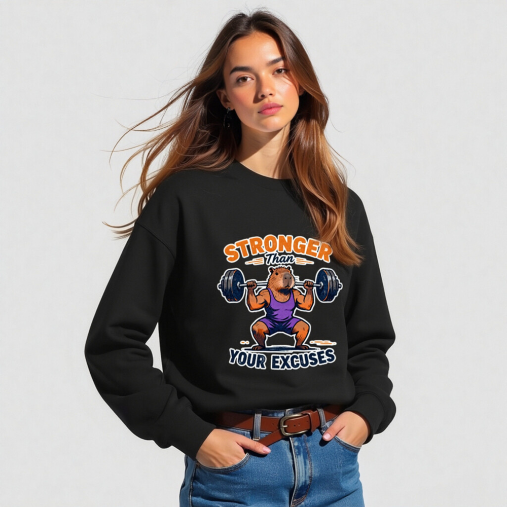 Stronger Than Your Excuses Capybara Gym Sweatshirt | Unisex Crew Neck - Image 3
