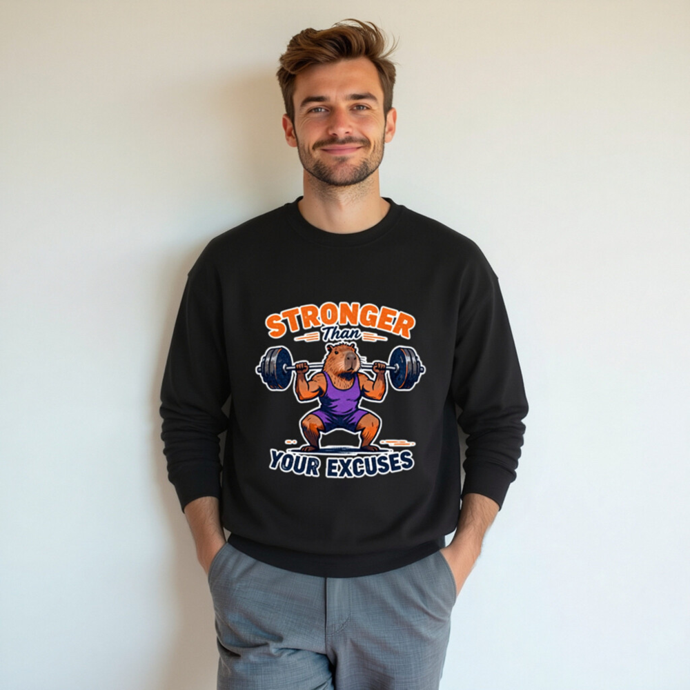 Stronger Than Your Excuses Capybara Gym Sweatshirt | Unisex Crew Neck - Image 4