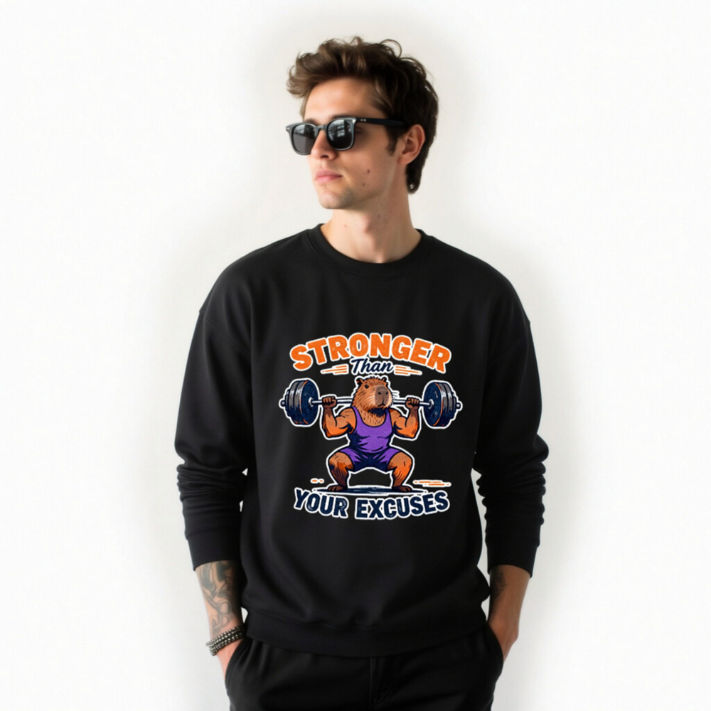 Stronger Than Your Excuses Capybara Gym Sweatshirt | Unisex Crew Neck - Image 6