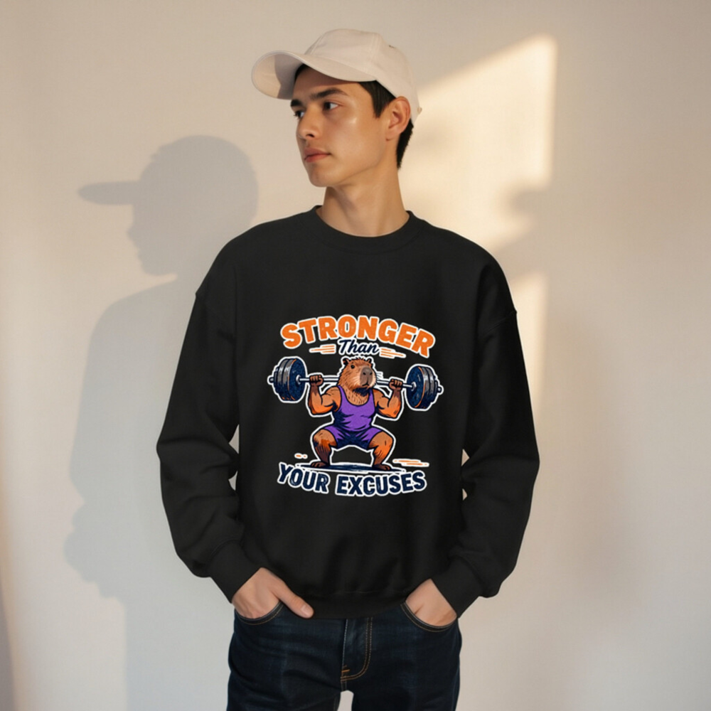 Stronger Than Your Excuses Capybara Gym Sweatshirt | Unisex Crew Neck - Image 7
