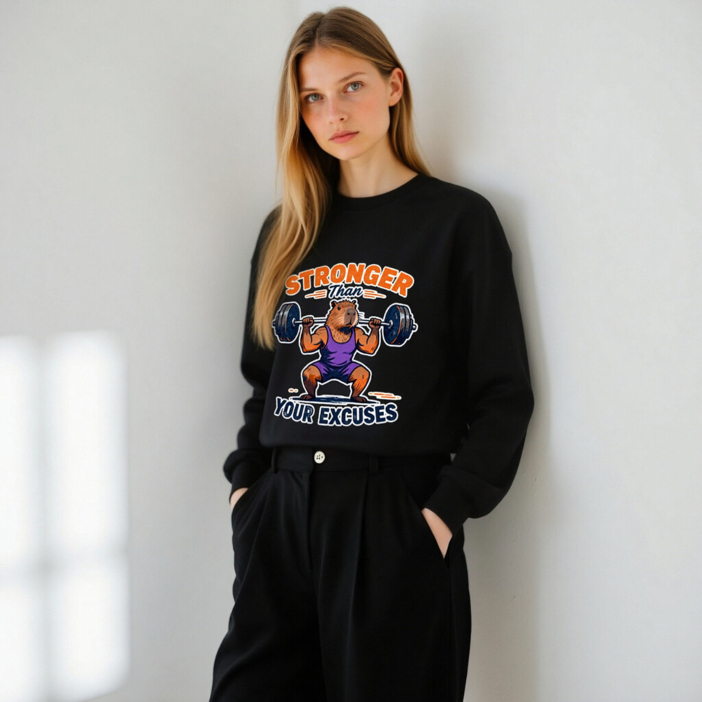 Stronger Than Your Excuses Capybara Gym Sweatshirt | Unisex Crew Neck - Image 10