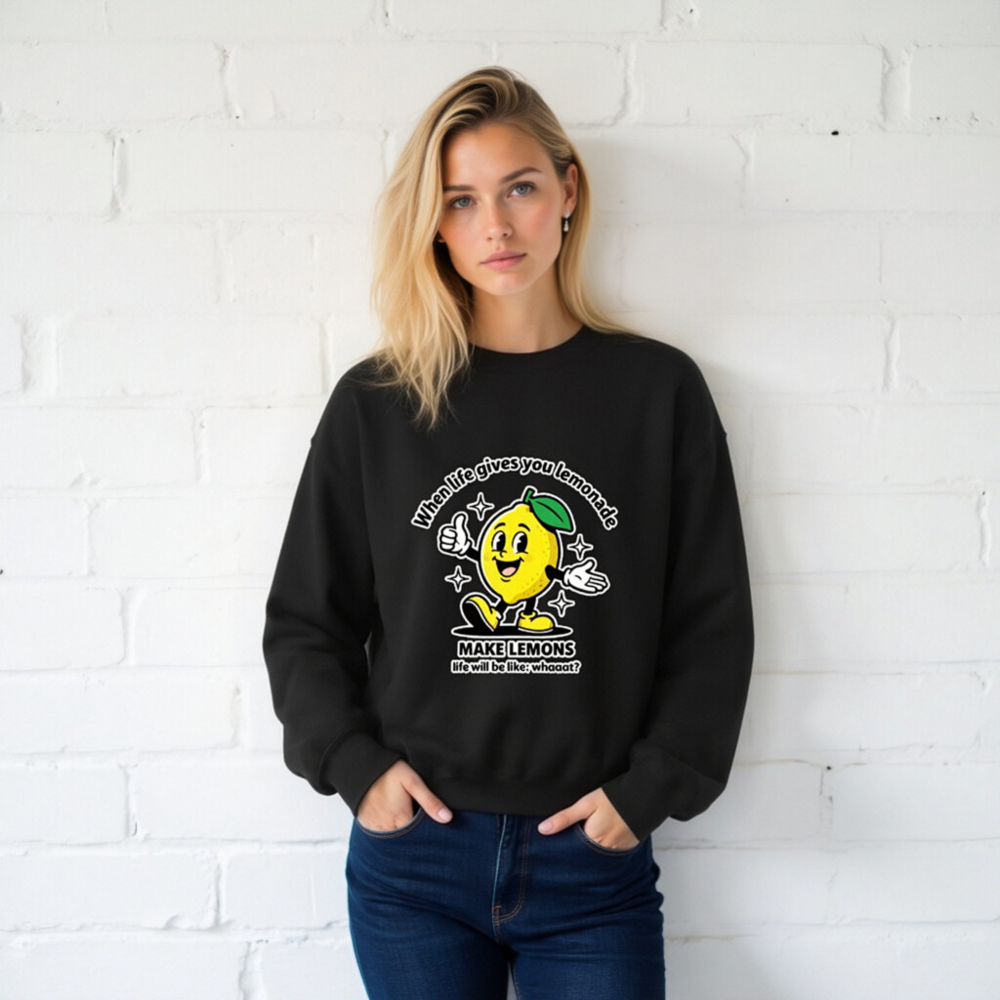 Unisex Lemon Slogan Sweatshirt - 'When Life Gives You Lemonade' Funny Crew Neck Sweatshirt - Image 2