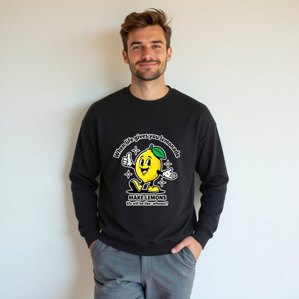 Unisex Lemon Slogan Sweatshirt - 'When Life Gives You Lemonade' Funny Crew Neck Sweatshirt - Image 5