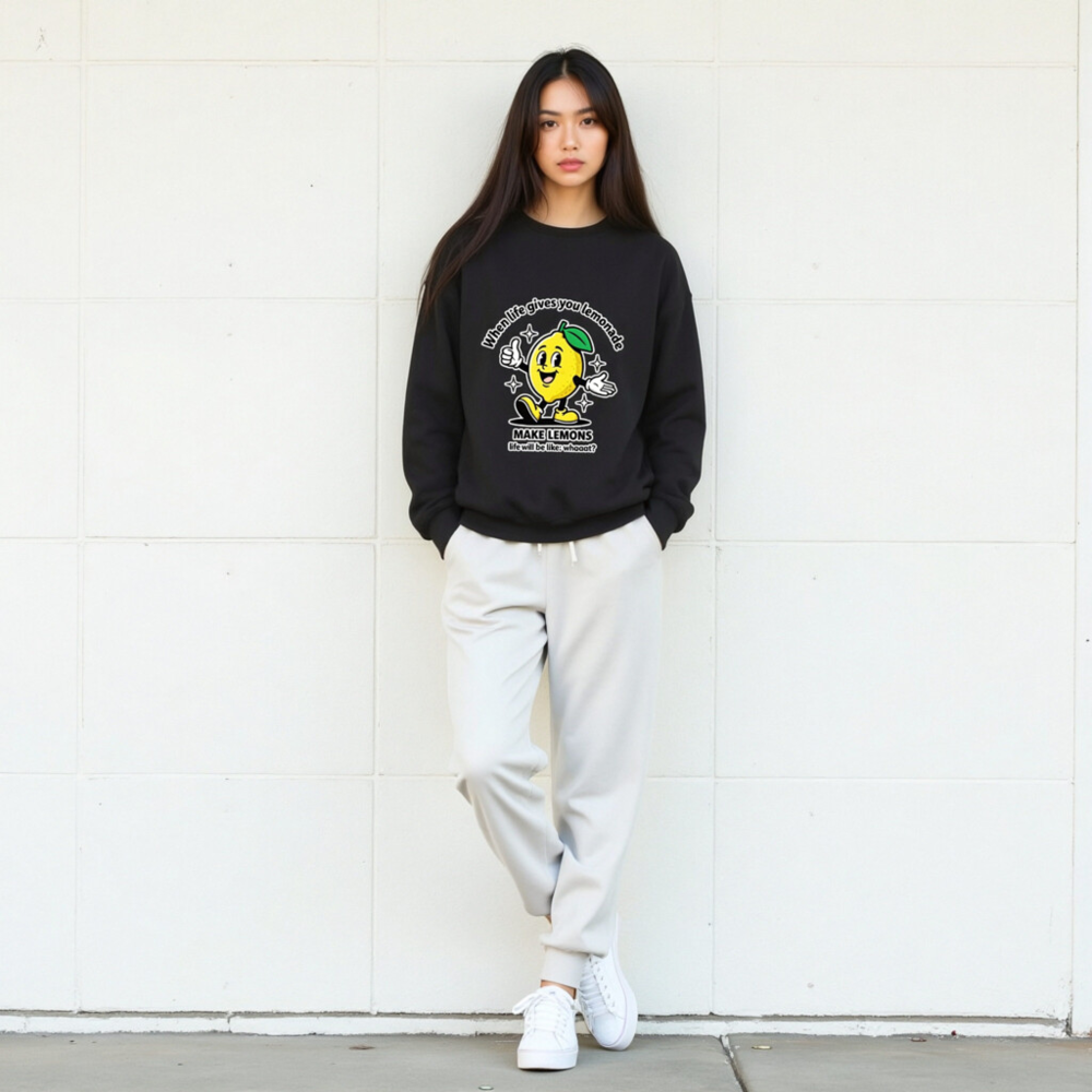 Unisex Lemon Slogan Sweatshirt - 'When Life Gives You Lemonade' Funny Crew Neck Sweatshirt - Image 6