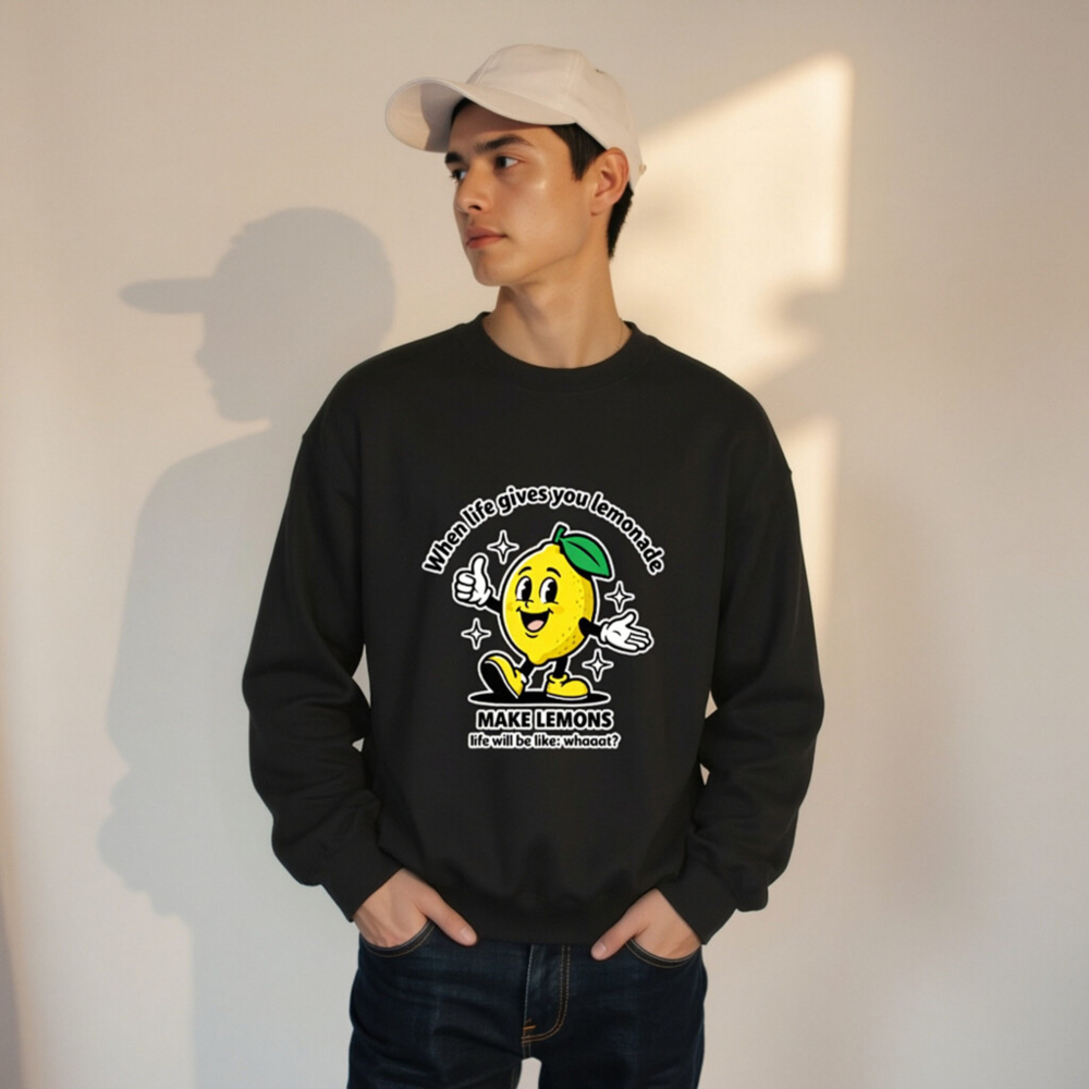 Unisex Lemon Slogan Sweatshirt - 'When Life Gives You Lemonade' Funny Crew Neck Sweatshirt - Image 8
